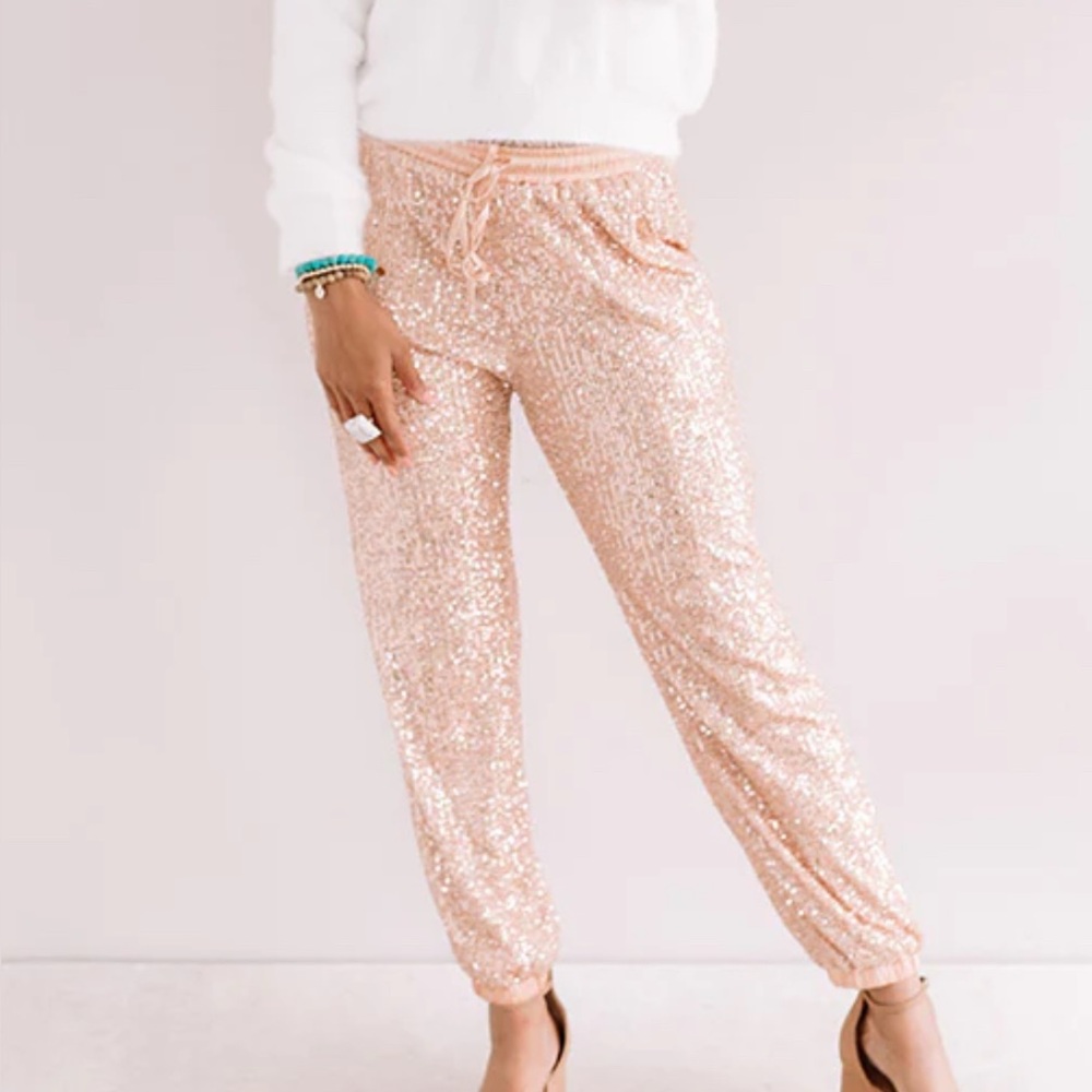 Amazon Women’s Sparkling Sequin Joggers in Pink
